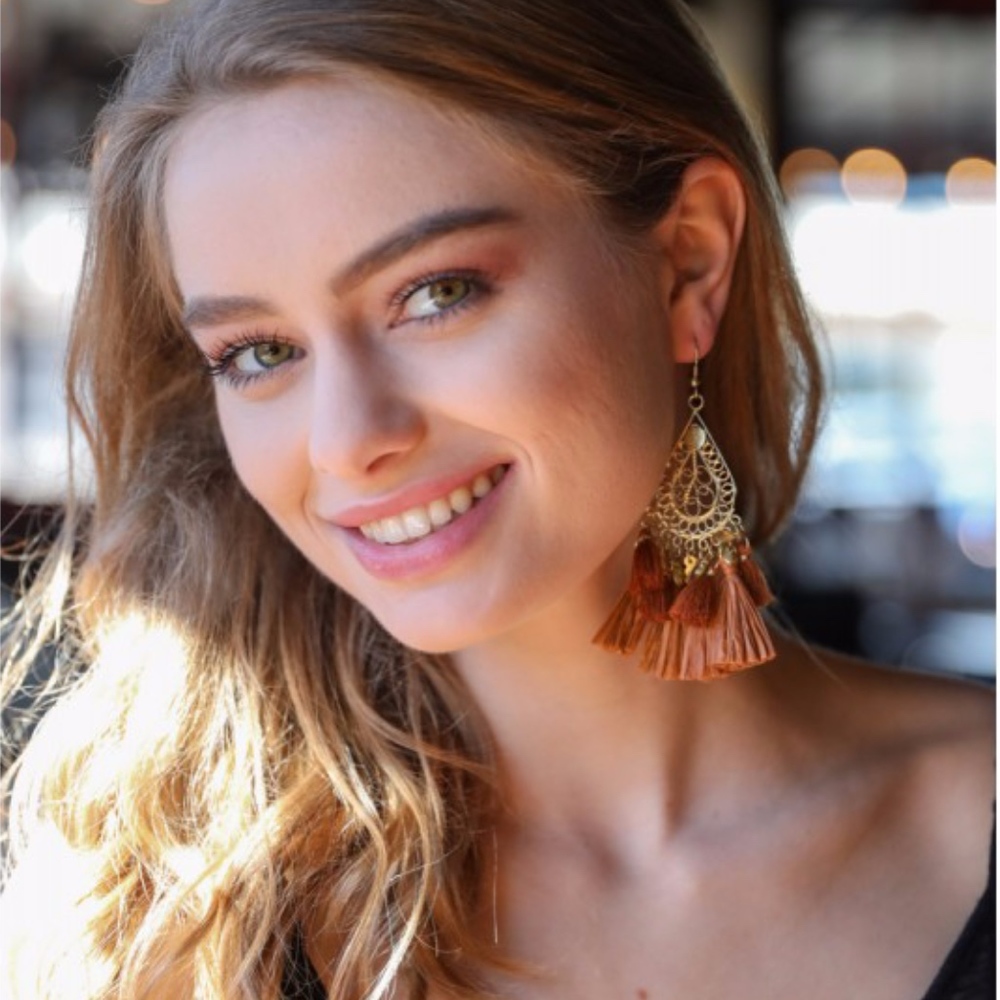 Boho Dangle Tassel Statement Earrings - image 3